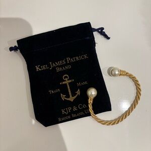 Kiel James Patrick Gold Twisted Cuff with Pearl Caps